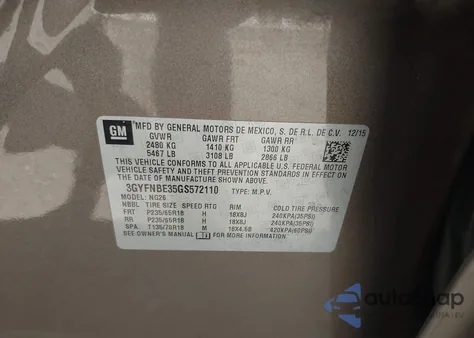 2016 Cadillac Srx Luxury Collection from USA, damaged, VIN 3GYFNBE35GS572110